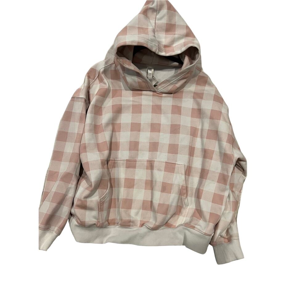 Fabletics Cozy Fleece Pink White Checked Hoodie Womans 2XL